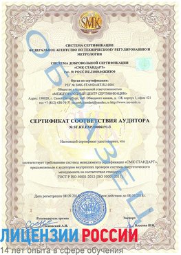 Образец сертификата соответствия аудитора №ST.RU.EXP.00006191-3 Саки Сертификат ISO 50001